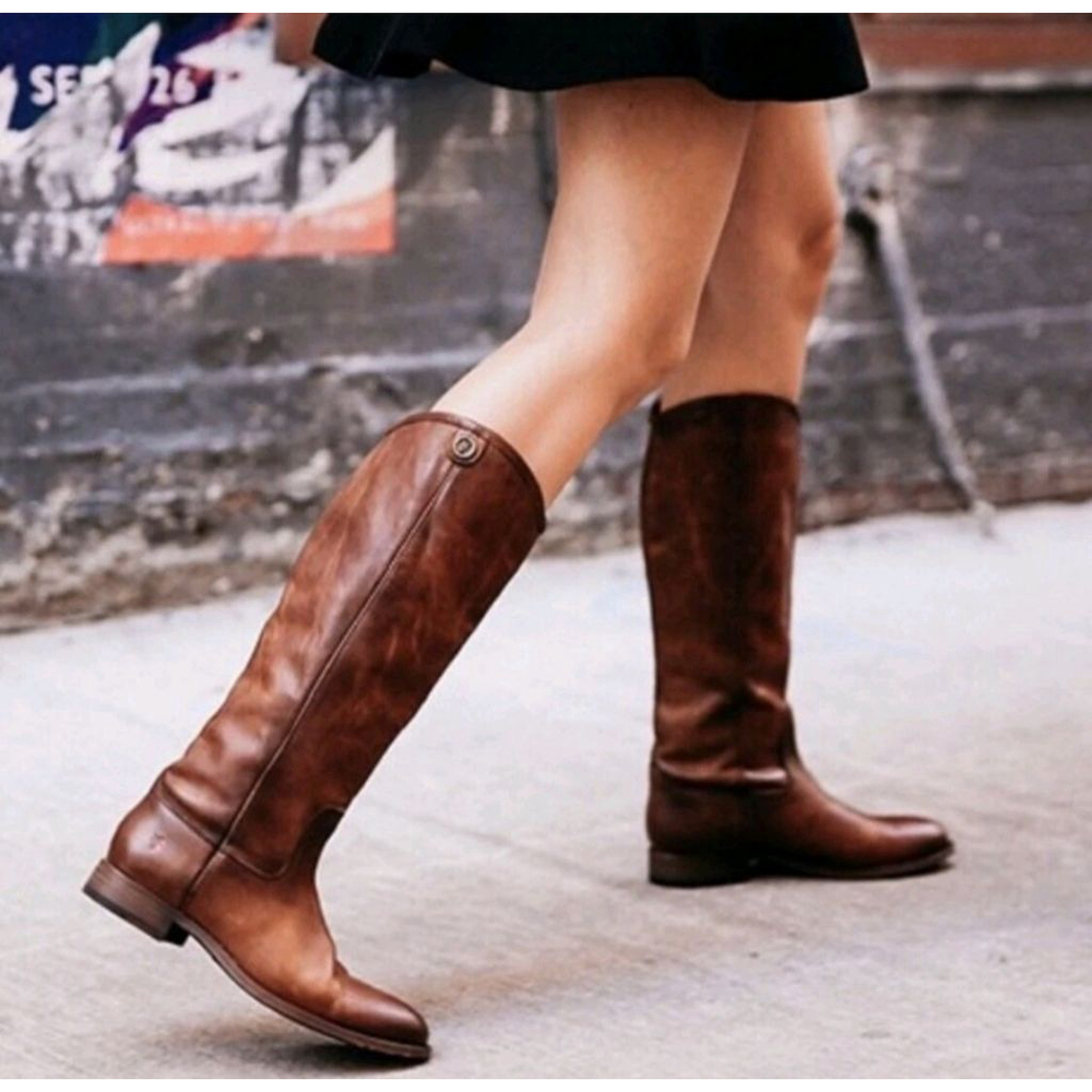 FRYE Melissa Button Cognac Brown Leather Knee-High Riding Tall Boots 7